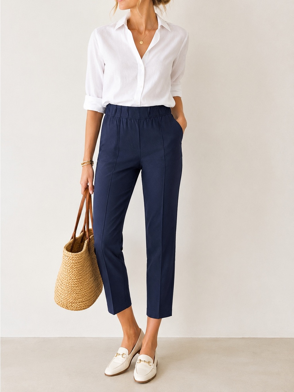 Lilly Pulitzer Navy Cropped Ankle Pants Pull-On Preppy Trousers Size Medium